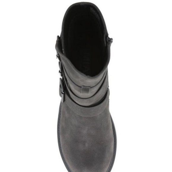 NWOT Mia Women Black Motorcycle Boots 9 Delta Buckle Biker Shoes Brushed Suede - Picture 4 of 5